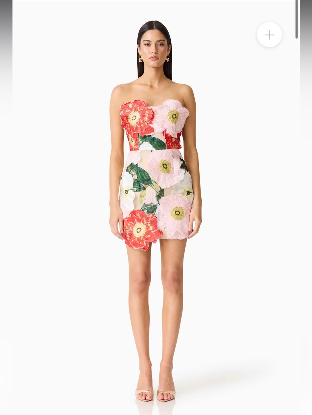 elliatt solara pink red all over 3d floral applique strapless mini dress medium